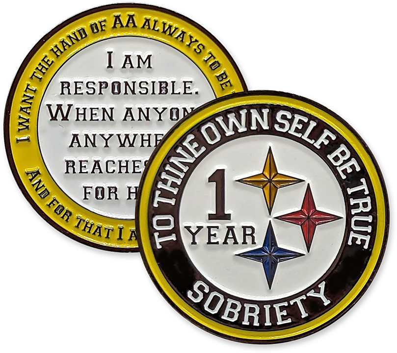 Black & Gold Steeler AA Coin 1-50yrs Sobriety Chip