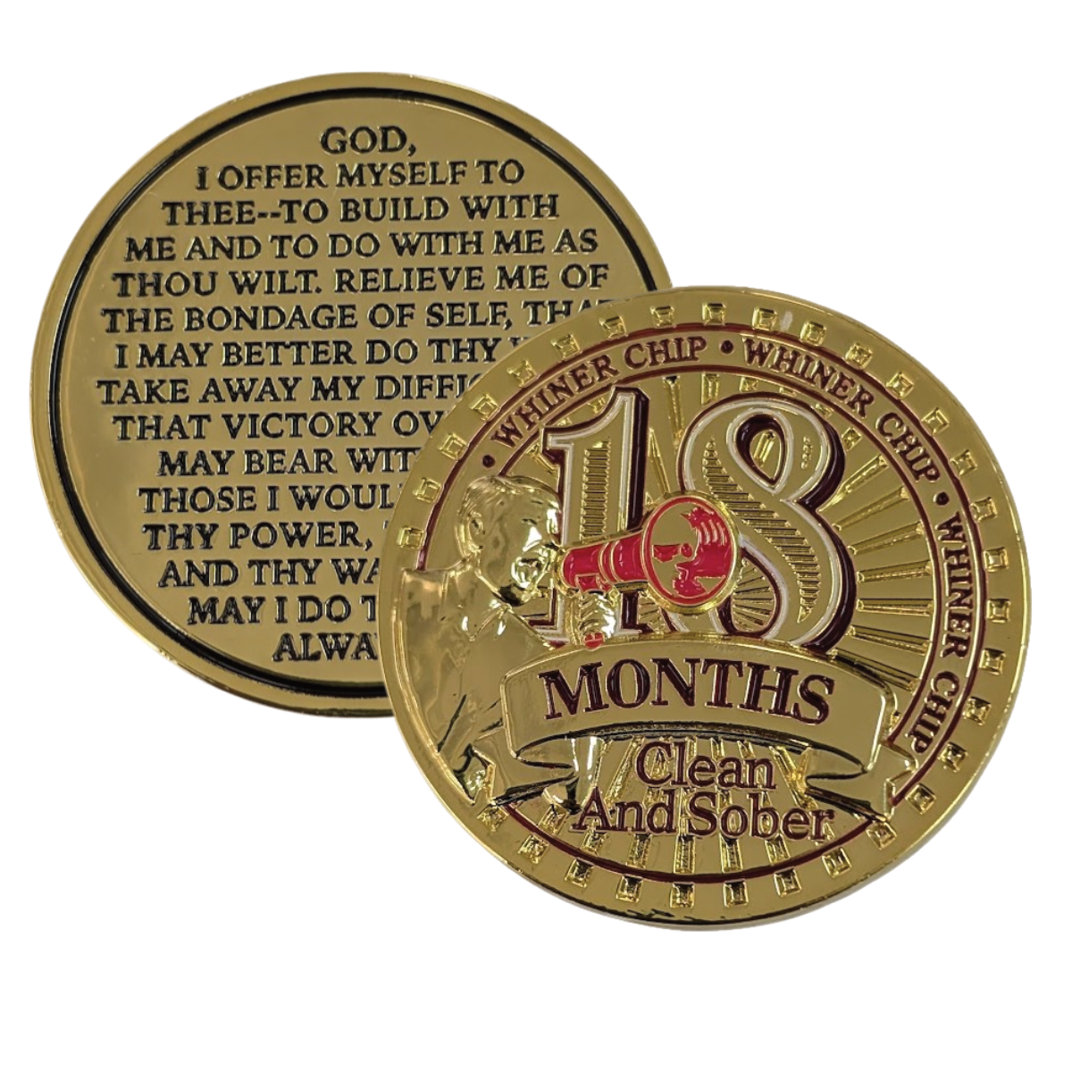 18 Month Whiner Medallion Unique Sobriety Gift 18 Months Clean and Sober Chip with Coin Capsule. Heavy Metal coin See Video