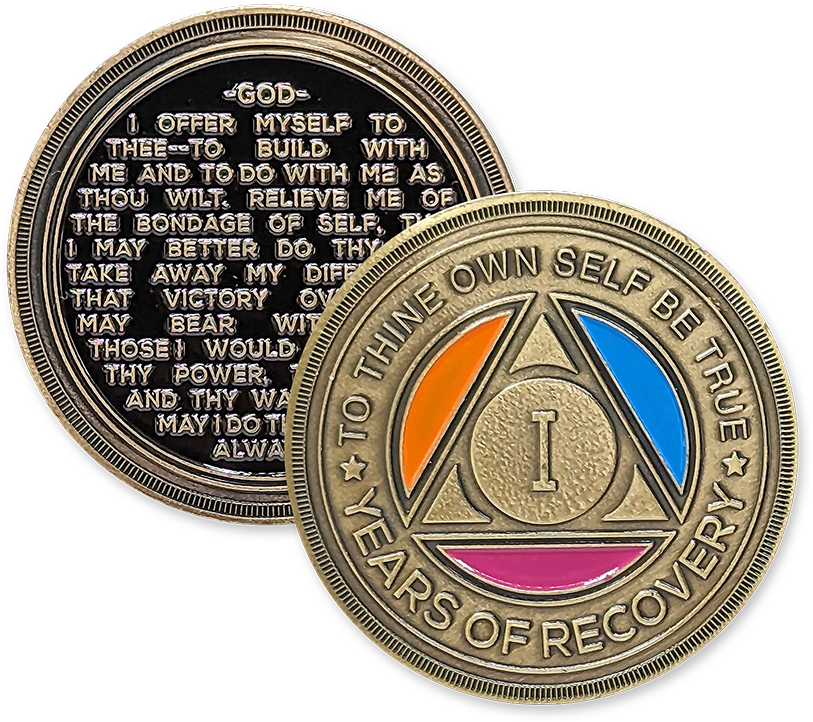 Colorful Roman Numeral AA Coin 1-60yrs Sobriety Chip