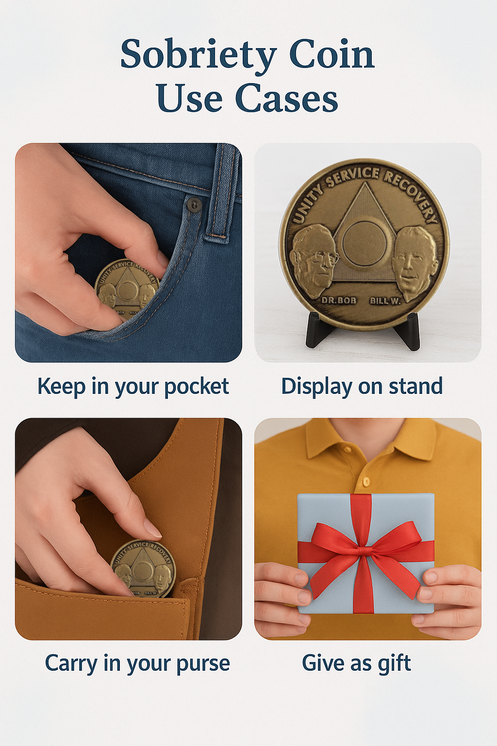 AA Founders Bronze Sobriety Coin – Engraved Year | Dr. Bob & Bill W. | Unity, Service, Recovery