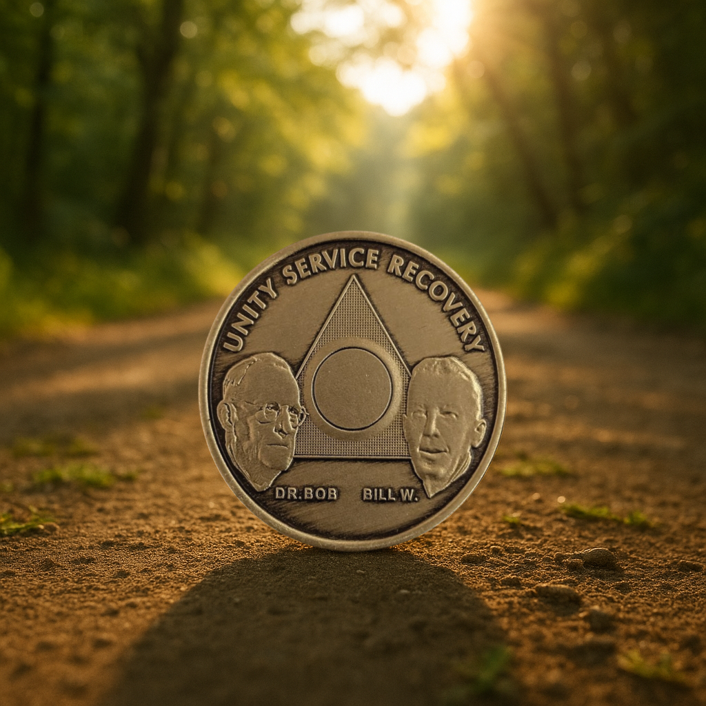 AA Founders Bronze Sobriety Coin – Engraved Year | Dr. Bob & Bill W. | Unity, Service, Recovery