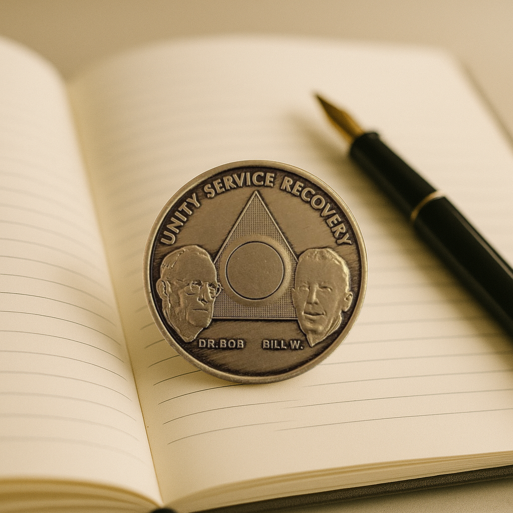 AA Founders Bronze Sobriety Coin – Engraved Year | Dr. Bob & Bill W. | Unity, Service, Recovery