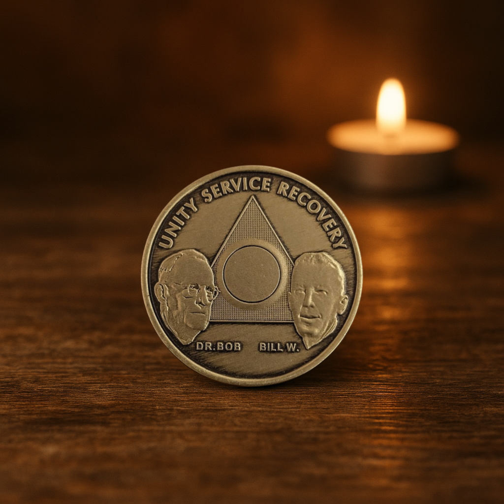 AA Founders Bronze Sobriety Coin – Engraved Year | Dr. Bob & Bill W. | Unity, Service, Recovery