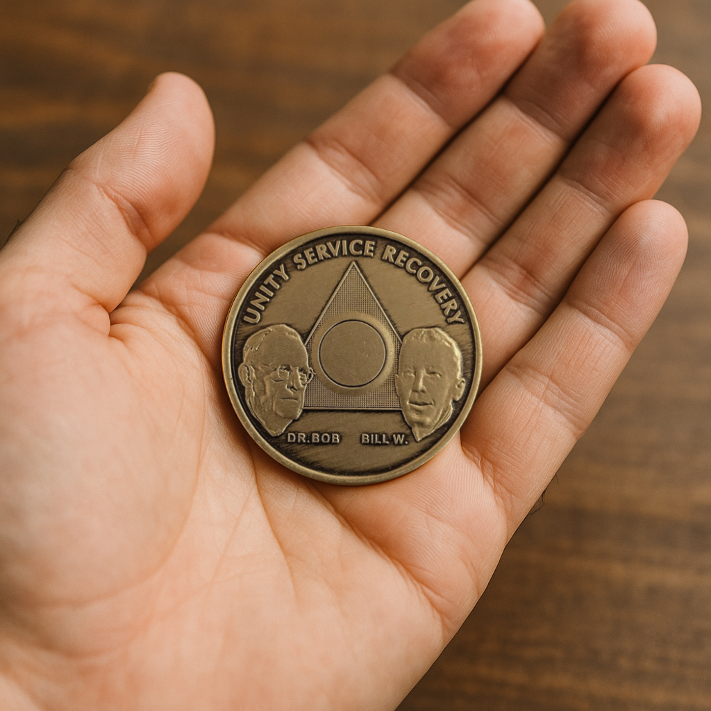 AA Founders Bronze Sobriety Coin – Engraved Year | Dr. Bob & Bill W. | Unity, Service, Recovery