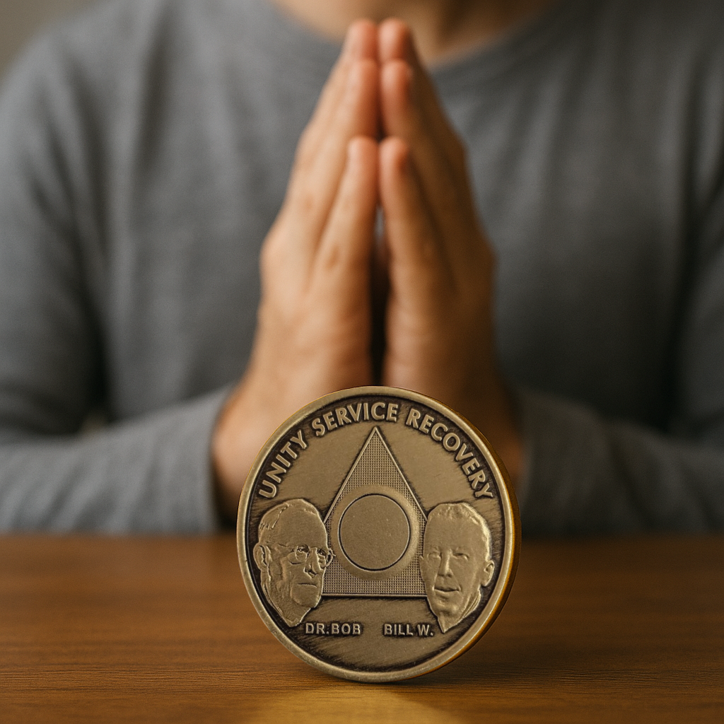 AA Founders Bronze Sobriety Coin – Engraved Year | Dr. Bob & Bill W. | Unity, Service, Recovery