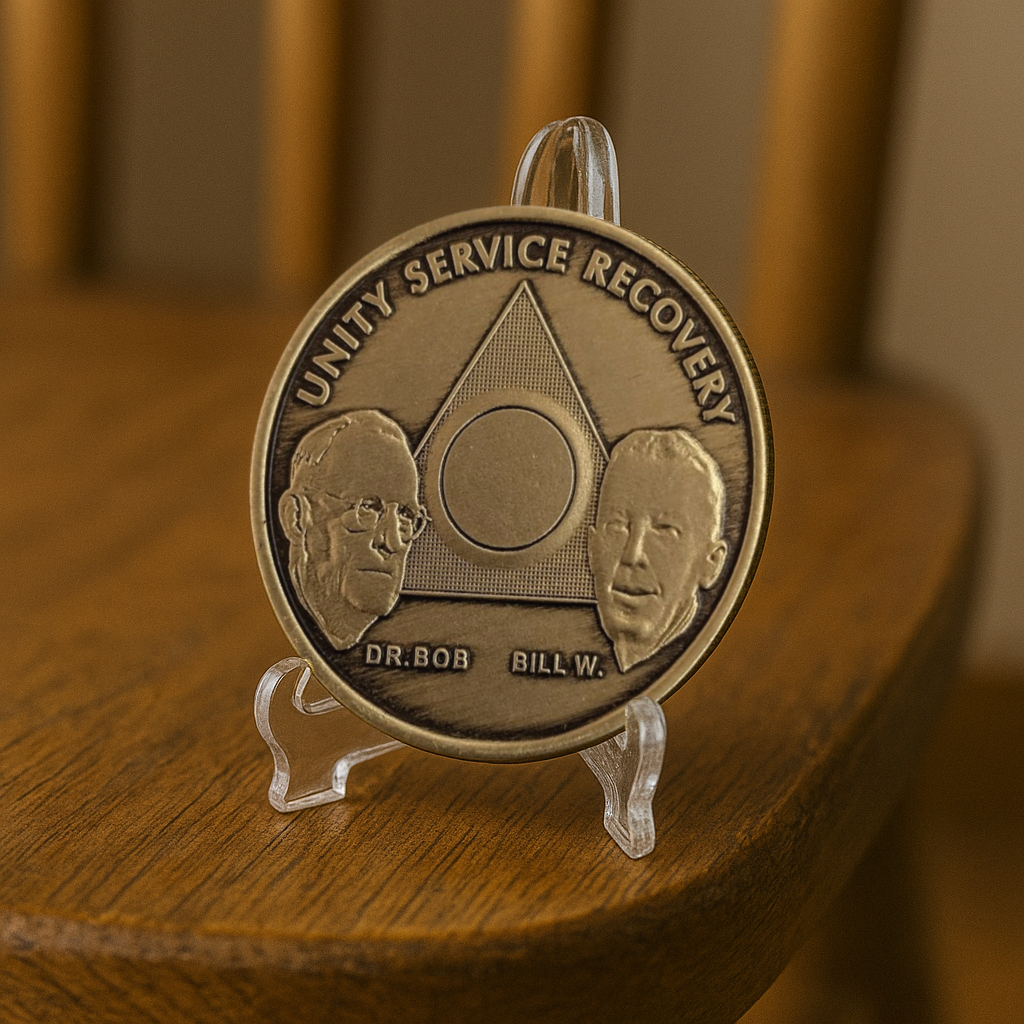 AA Founders Bronze Sobriety Coin – Engraved Year | Dr. Bob & Bill W. | Unity, Service, Recovery