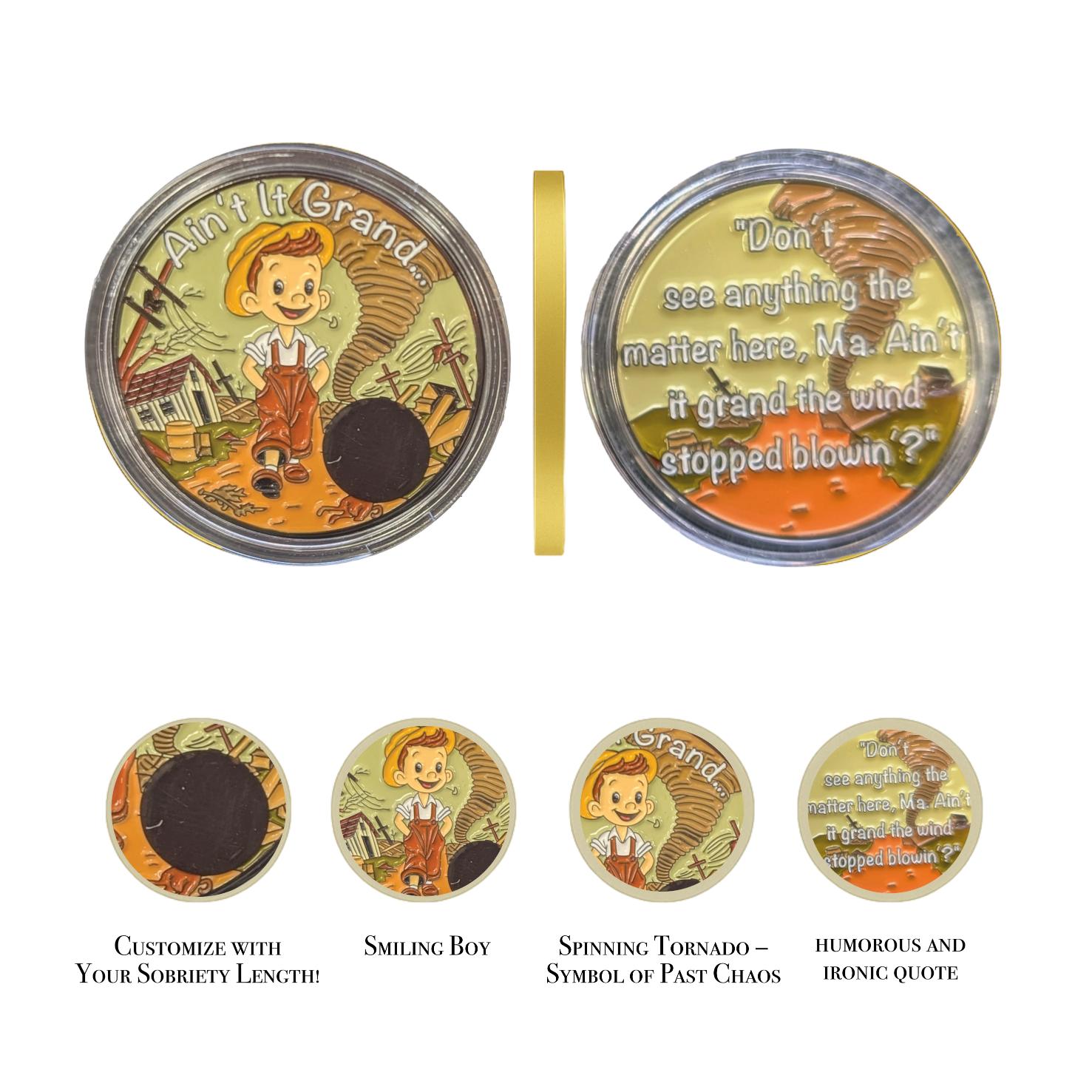 Ain’t It Grand Recovery Medallion – Year Engraved AA Sobriety Chip with Optional Custom Message | Affirmation Coin for Alcoholics Anonymous & 12-Step Gifts – Custom Engraving Available on Back