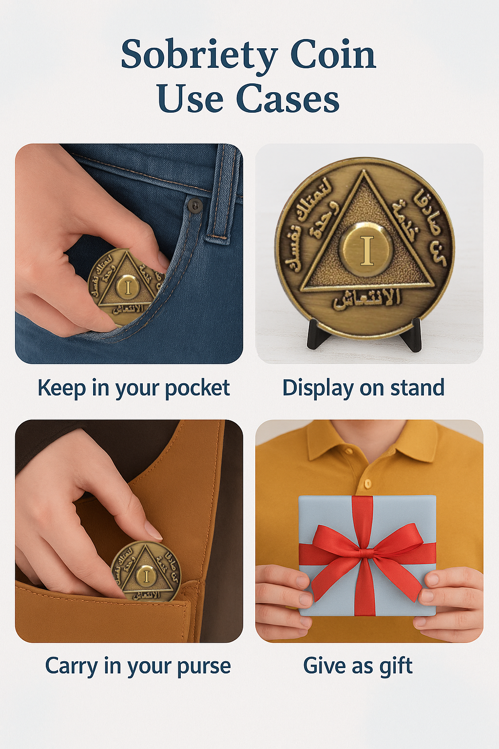 Arabic Sobriety Coin | 1-60 Years Engraved in Traditional Numbers | AA Recovery Medallion