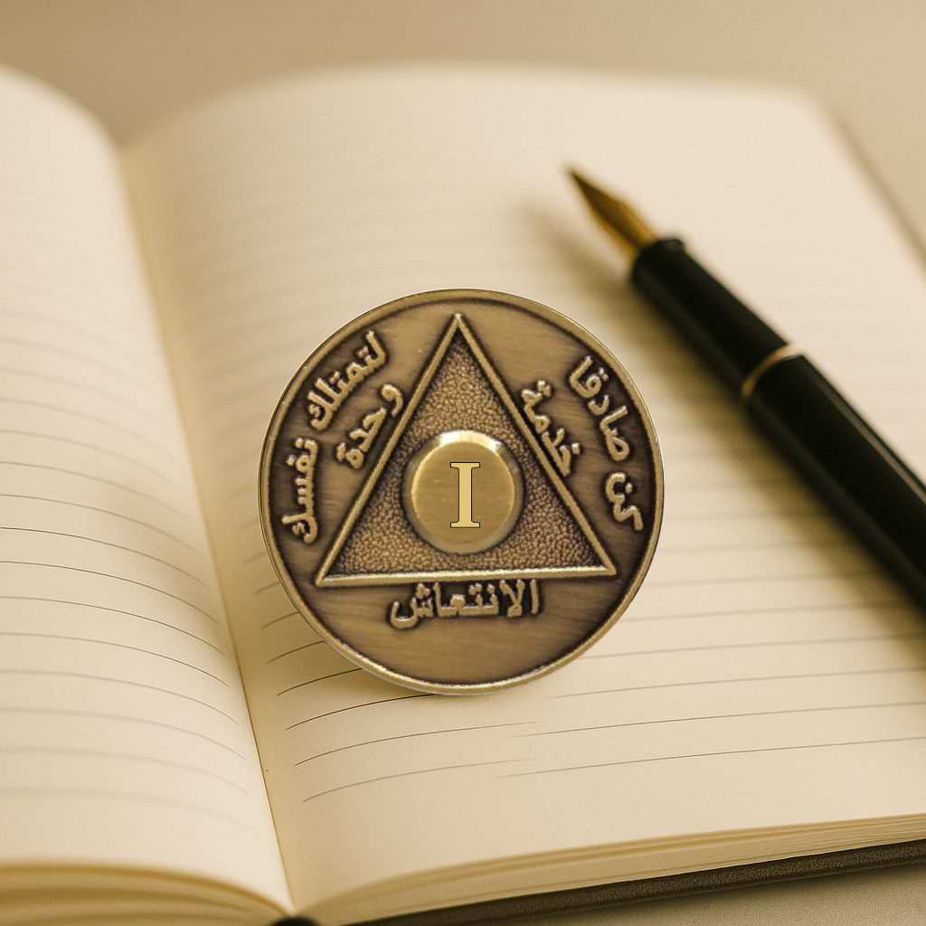 Arabic Sobriety Coin | 1-60 Years Engraved in Traditional Numbers | AA Recovery Medallion