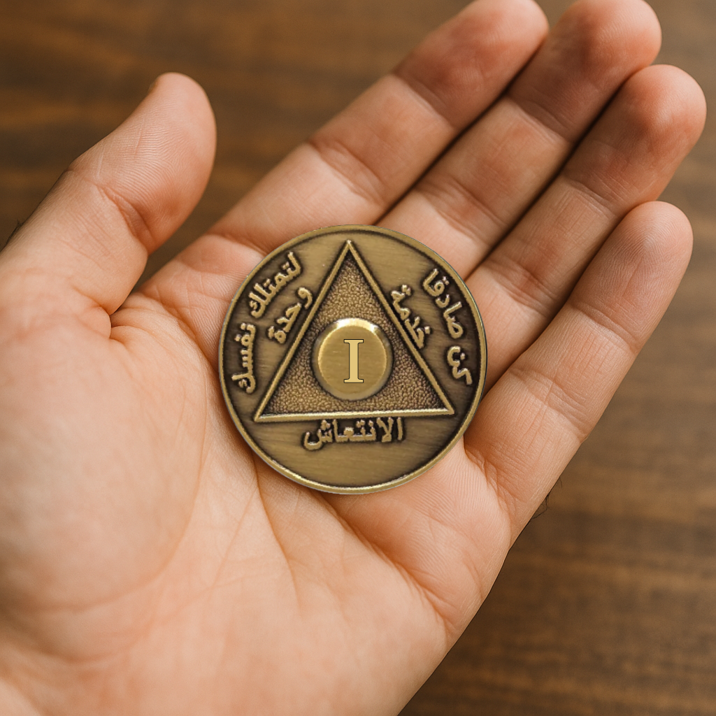 Arabic Sobriety Coin | 1-60 Years Engraved in Traditional Numbers | AA Recovery Medallion