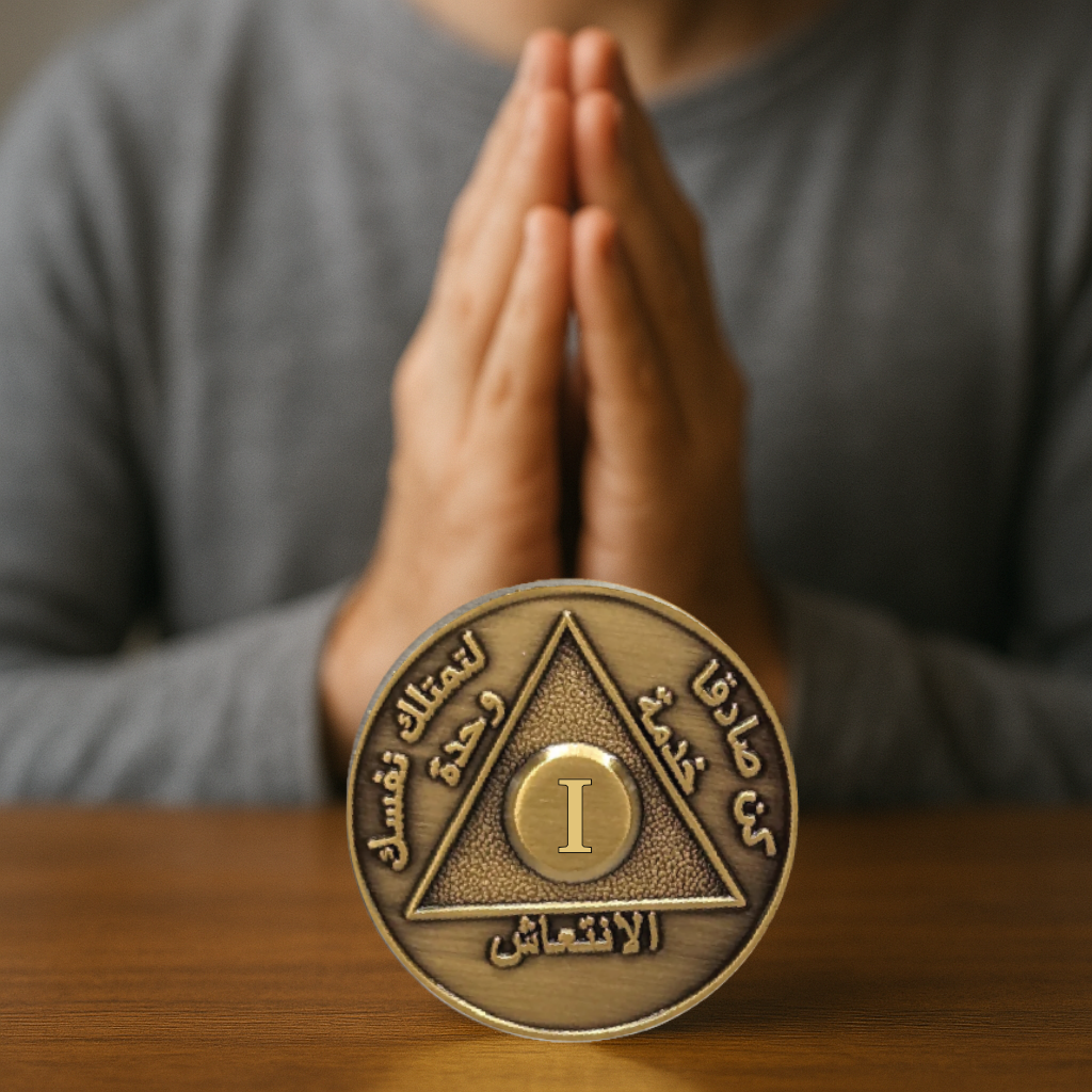 Arabic Sobriety Coin | 1-60 Years Engraved in Traditional Numbers | AA Recovery Medallion