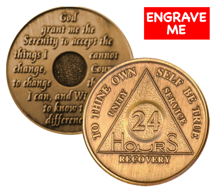 Bronze AA Coin 24hr-60yrs Sobriety Chip - -Add Name and Sobriety Date