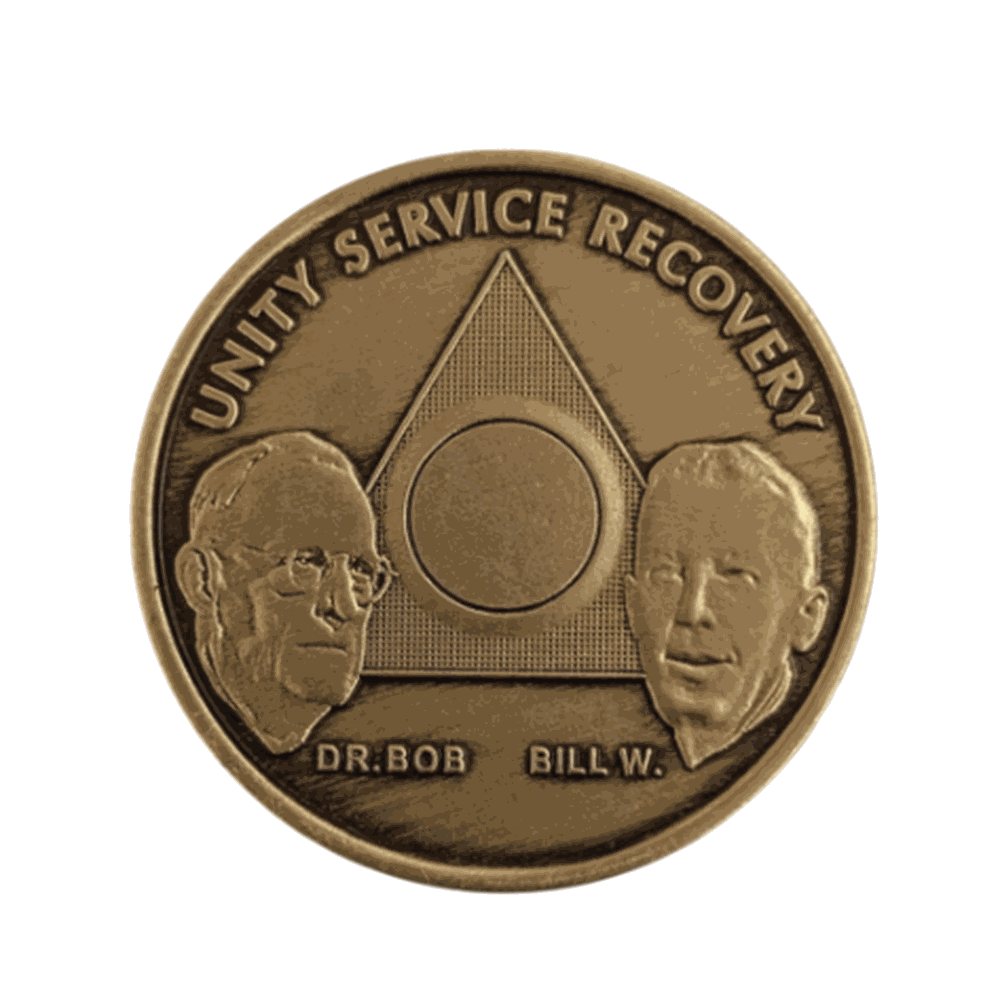 AA Founders Bronze Sobriety Coin – Engraved Year | Dr. Bob & Bill W. | Unity, Service, Recovery