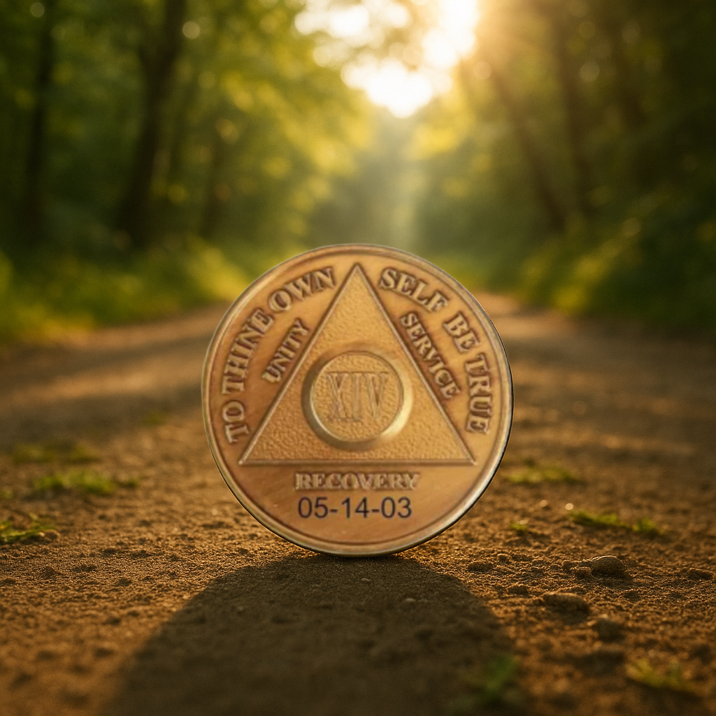 Bronze AA Coin 24hr-60yrs Sobriety Chip - -Add Name and Sobriety Date