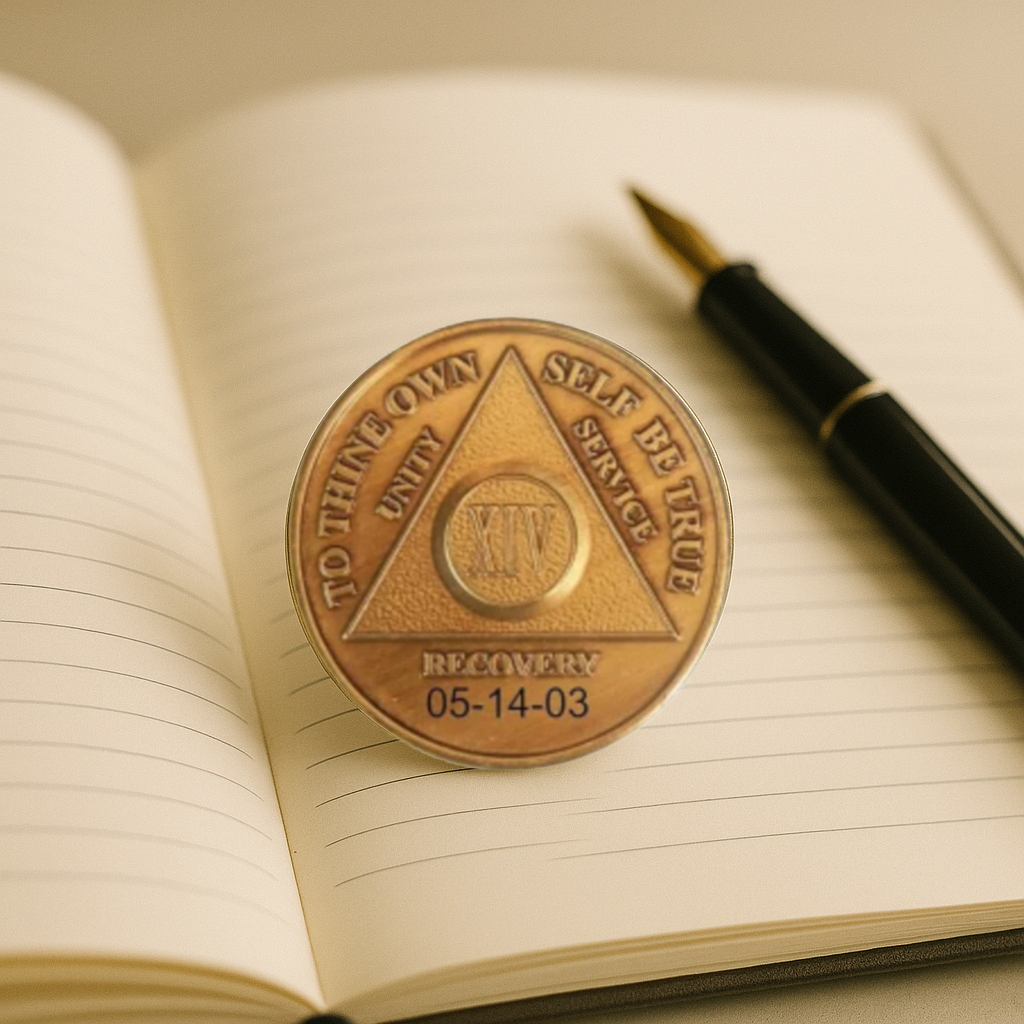 Bronze AA Coin 24hr-60yrs Sobriety Chip - -Add Name and Sobriety Date