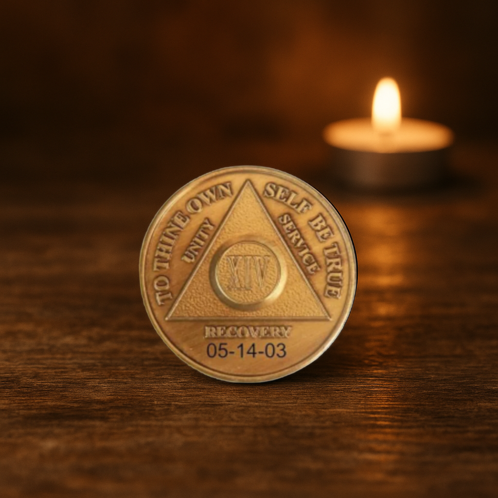 Bronze AA Coin 24hr-60yrs Sobriety Chip - -Add Name and Sobriety Date