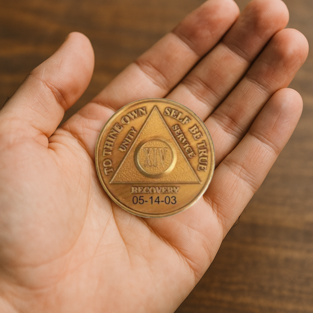 Bronze AA Coin 24hr-60yrs Sobriety Chip - -Add Name and Sobriety Date