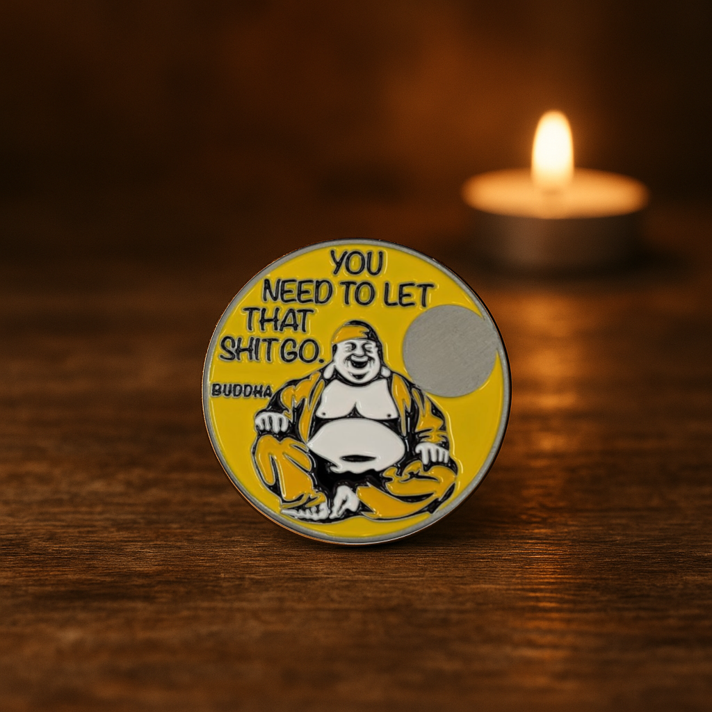 Buddha Sobriety Coin – "You Need to Let That Sh*t Go" | Engraved Year Front + Choice of Quote or Custom Back | Recovery Gift, Mindfulness Token