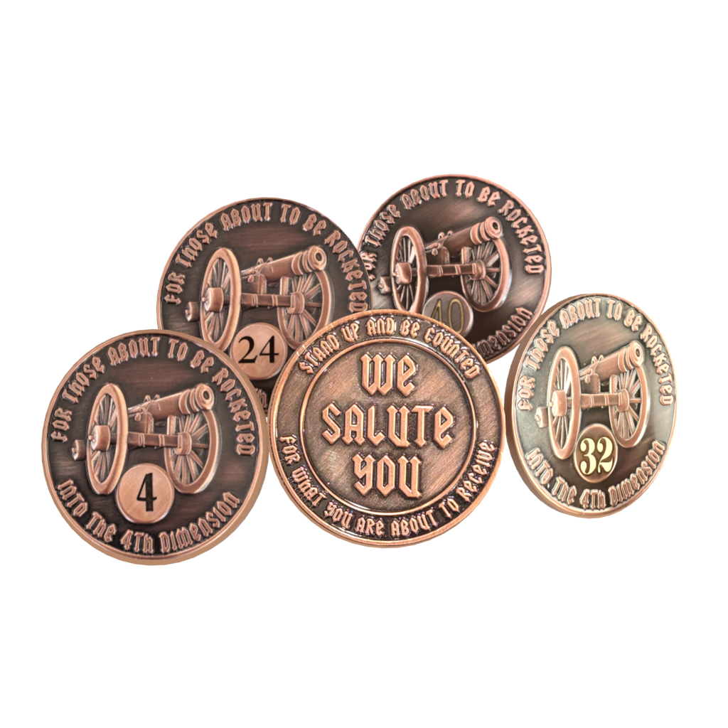 For Those About to be Rocketed We Salute You AA Coin 24hr-11Months Sobriety Chip