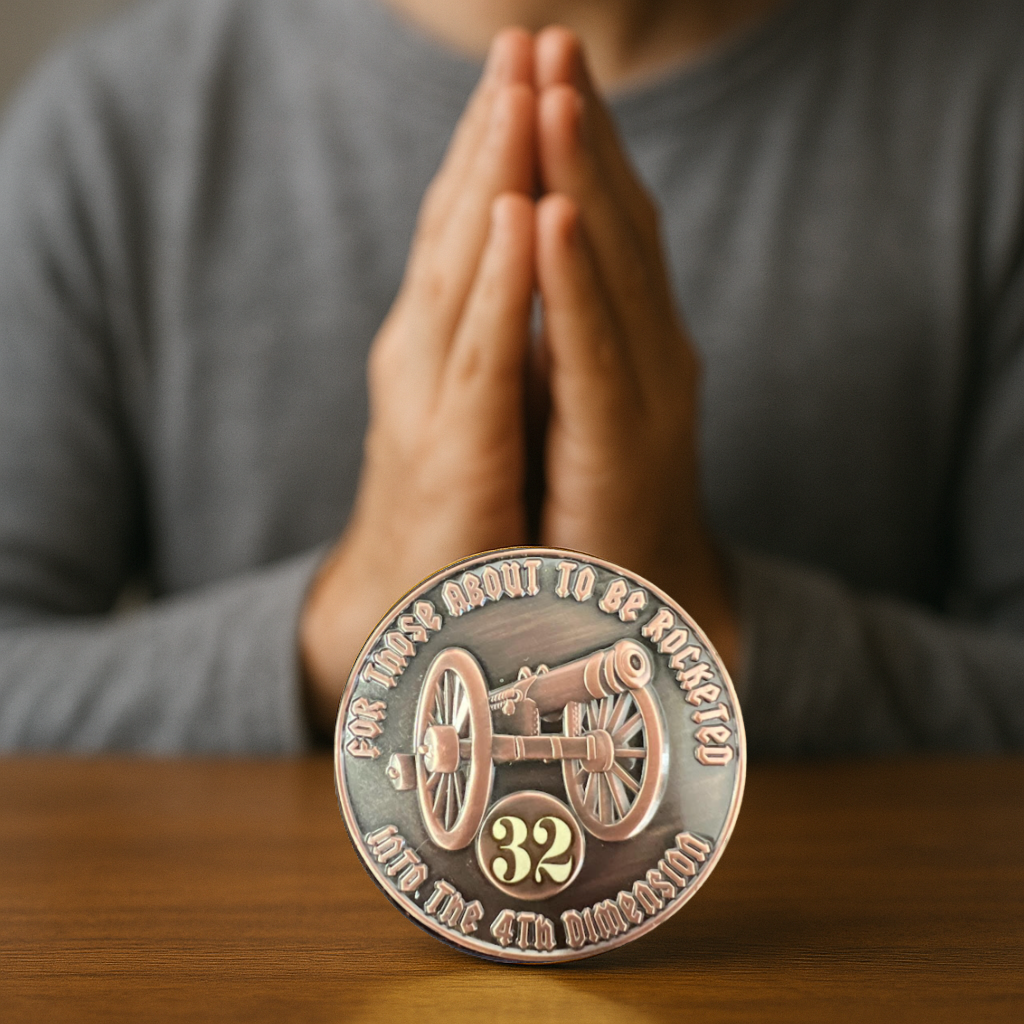 For Those About to be Rocketed We Salute You AA Coin 1-60yrs Sobriety Chip