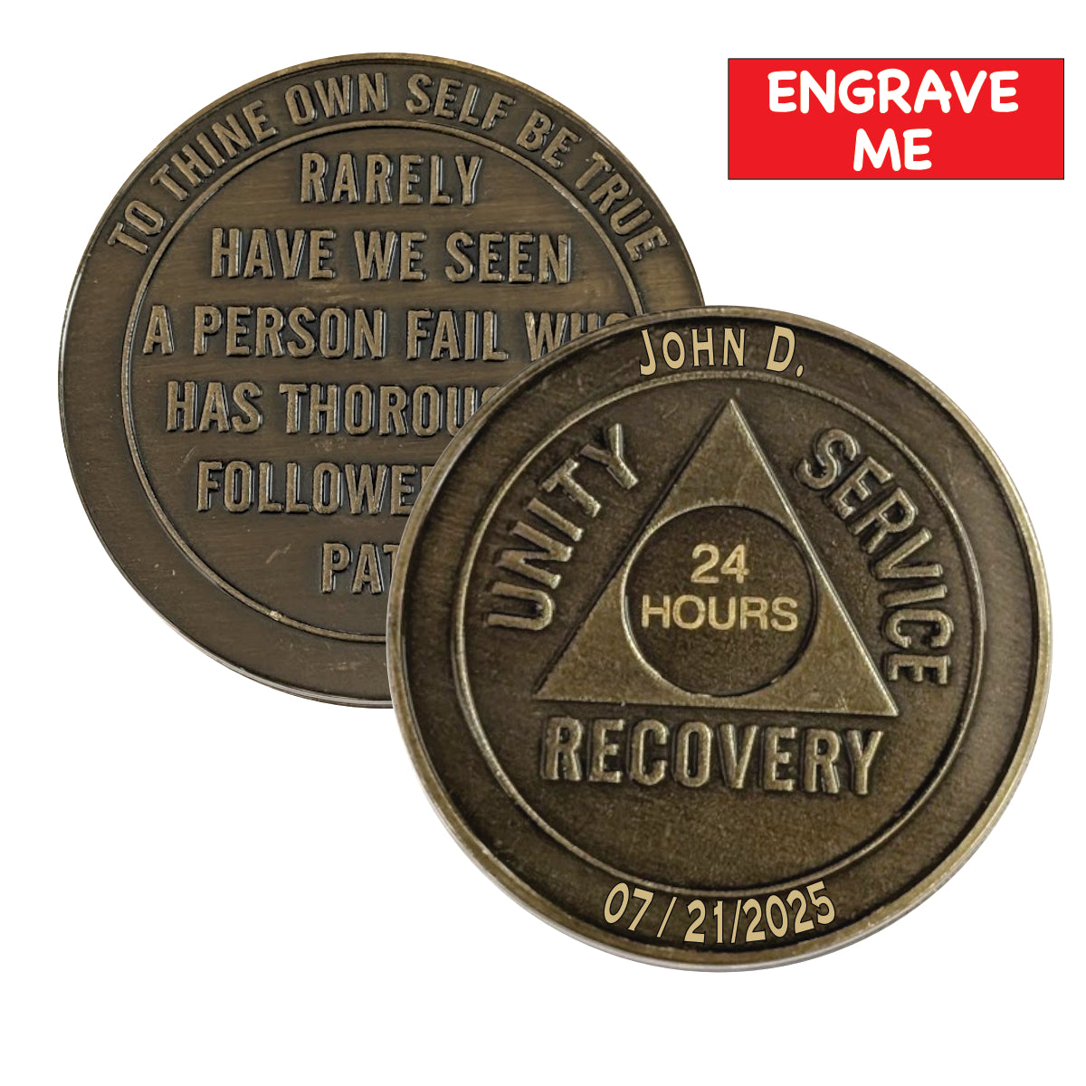 Custom AA Sobriety Coin – Bronze Medallion (24 Hours to 50 Years) with Optional Add  Name and Sobriety Date