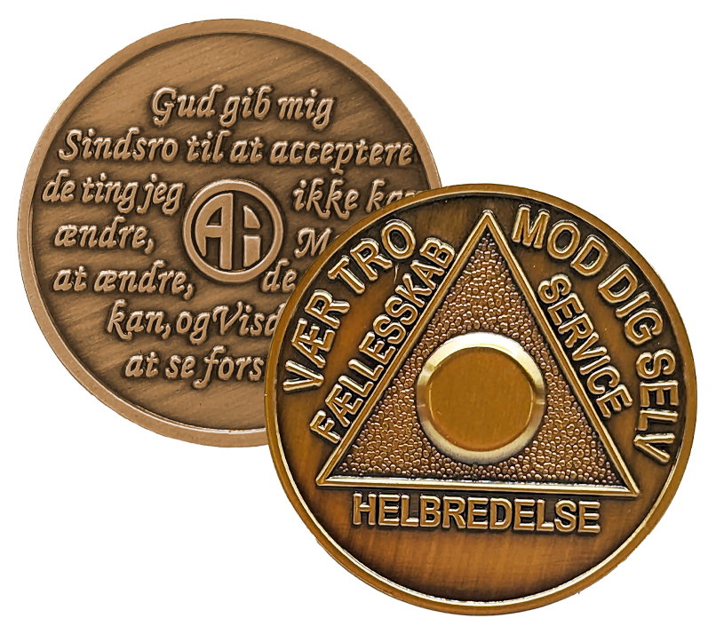 Danish Sobriety Coin | 1-60 Years Engraved in Traditional Numbers | AA Recovery Medallion