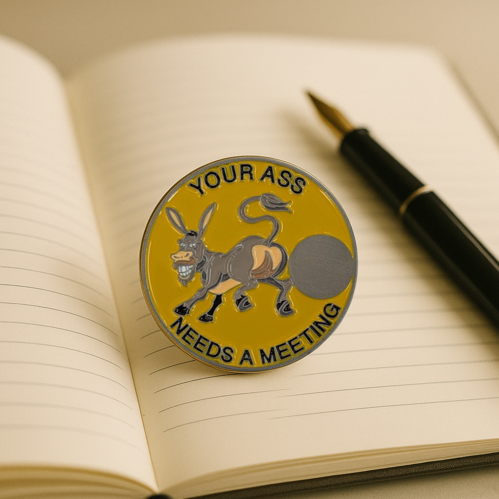 Donkey Sobriety Coin – "Your Ass Needs a Meeting" | Engraved Year Front + Choice of Quote or Custom Back | AA NA Recovery Gift, Sober Token