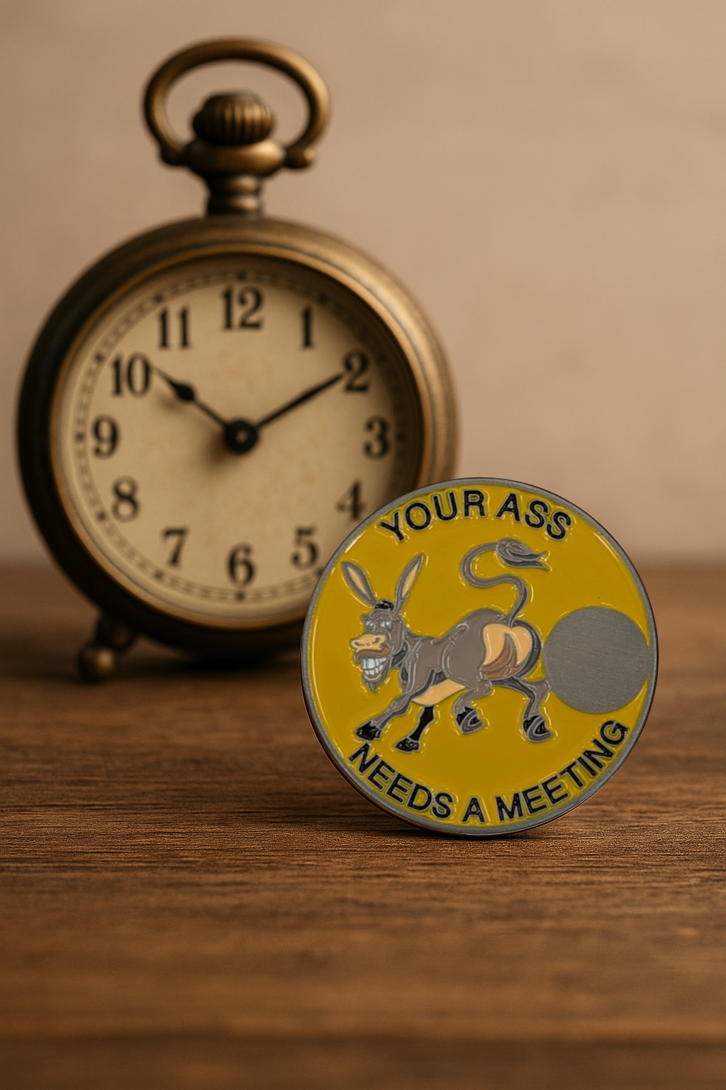 Donkey Sobriety Coin – "Your Ass Needs a Meeting" | Engraved Year Front + Choice of Quote or Custom Back | AA NA Recovery Gift, Sober Token