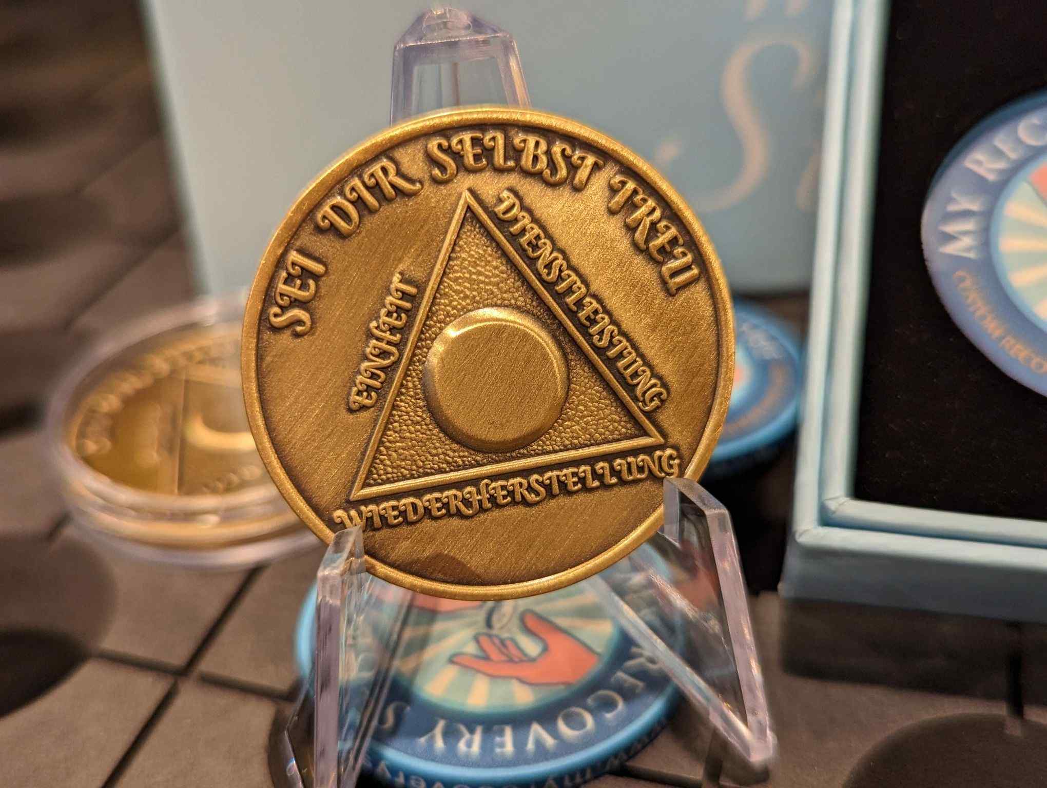 German Sobriety Coin | 1-60 Years Engraved in Traditional Numbers | AA Recovery Medallion