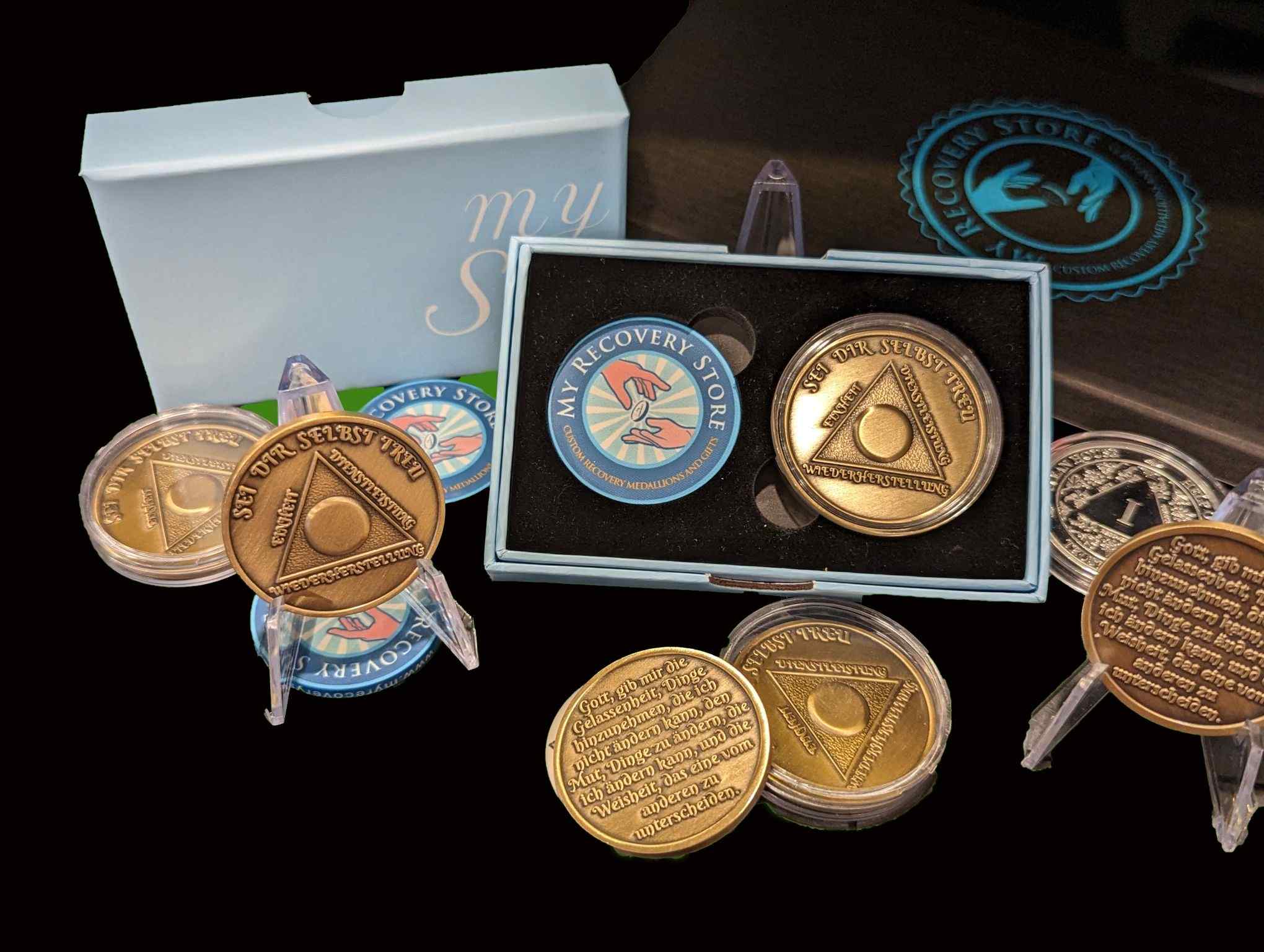 German Sobriety Coin | 1-60 Years Engraved in Traditional Numbers | AA Recovery Medallion