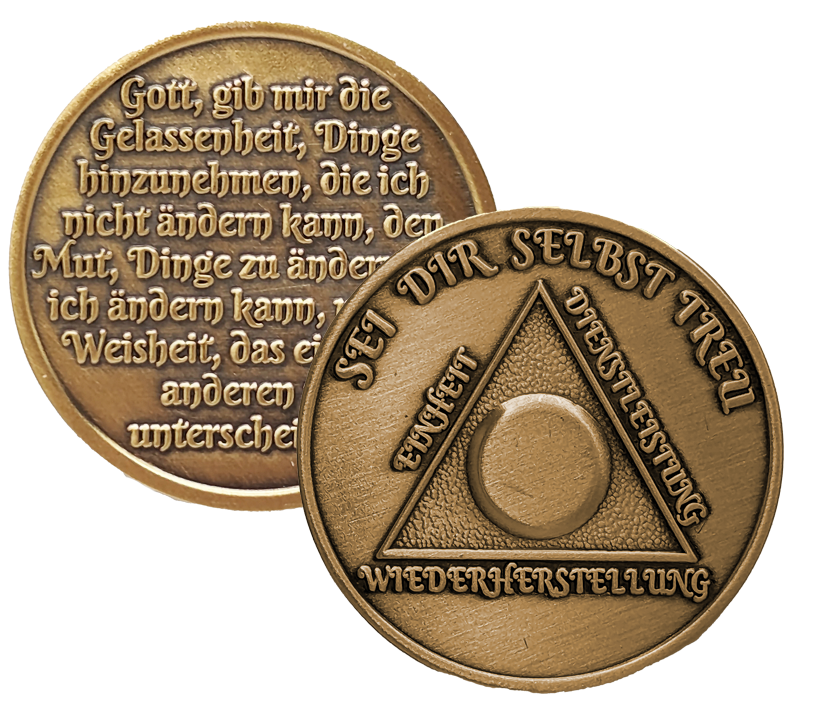 German Sobriety Coin | 1-60 Years Engraved in Traditional Numbers | AA Recovery Medallion
