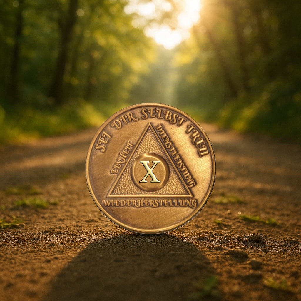 German Sobriety Coin | 1-60 Years Engraved in Traditional Numbers | AA Recovery Medallion