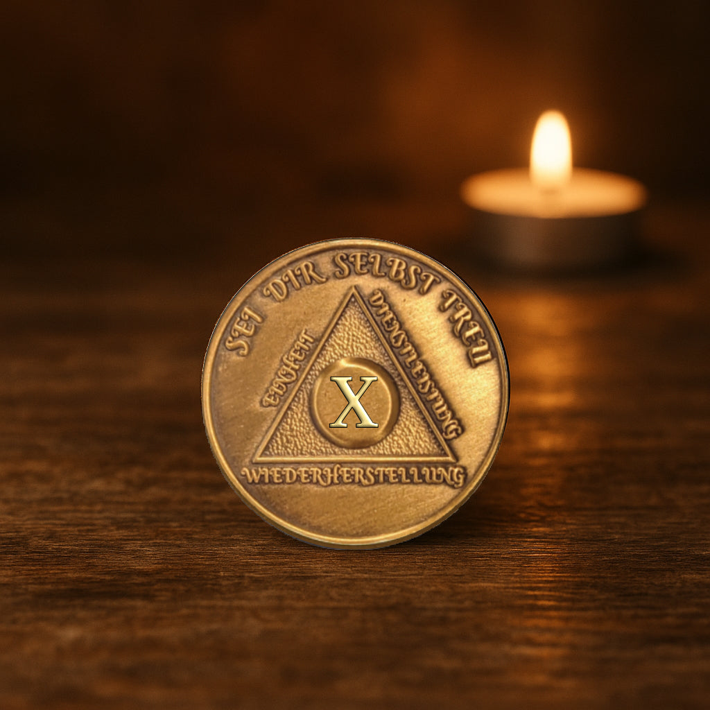 German Sobriety Coin | 1-60 Years Engraved in Traditional Numbers | AA Recovery Medallion