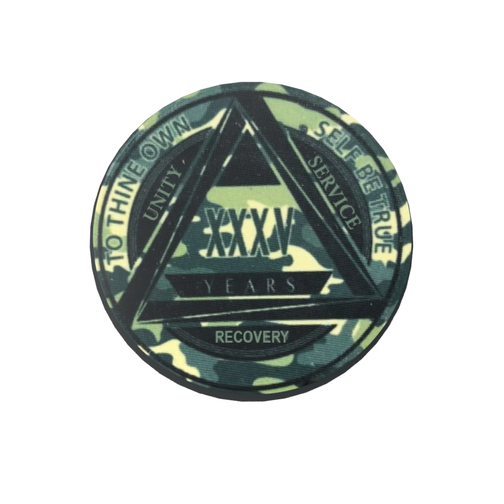 Green Camo AA Coin 1-50yrs Sobriety Chip