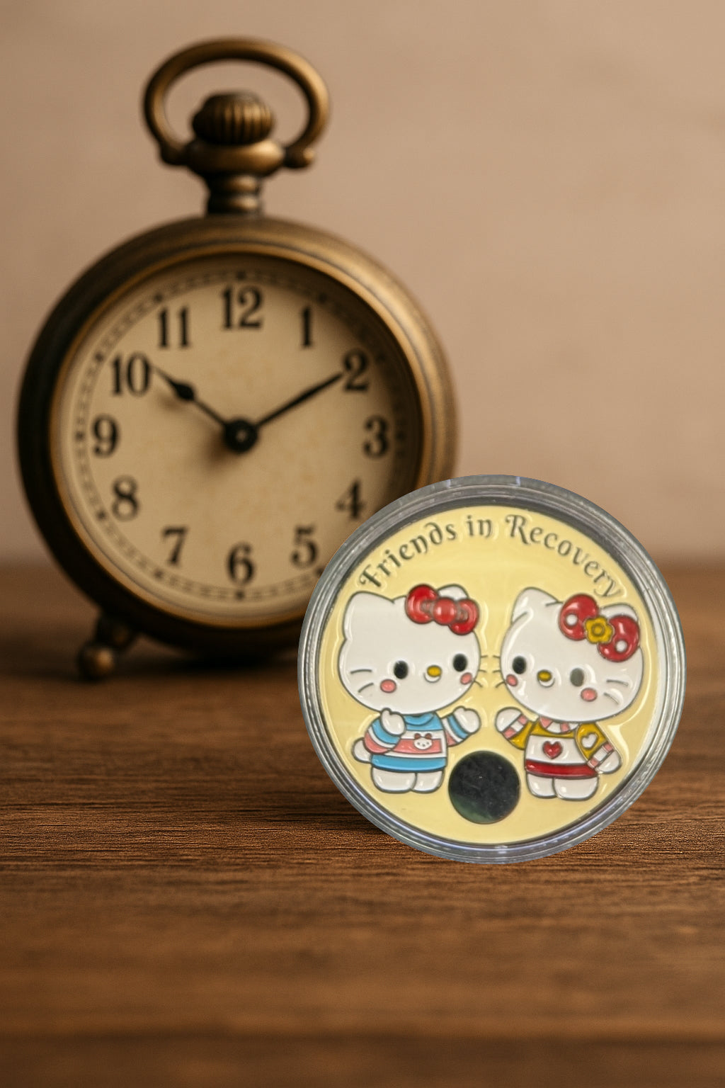 Hello Kitty-Style Friends in Recovery AA Coin – Custom Engraving Available on Back