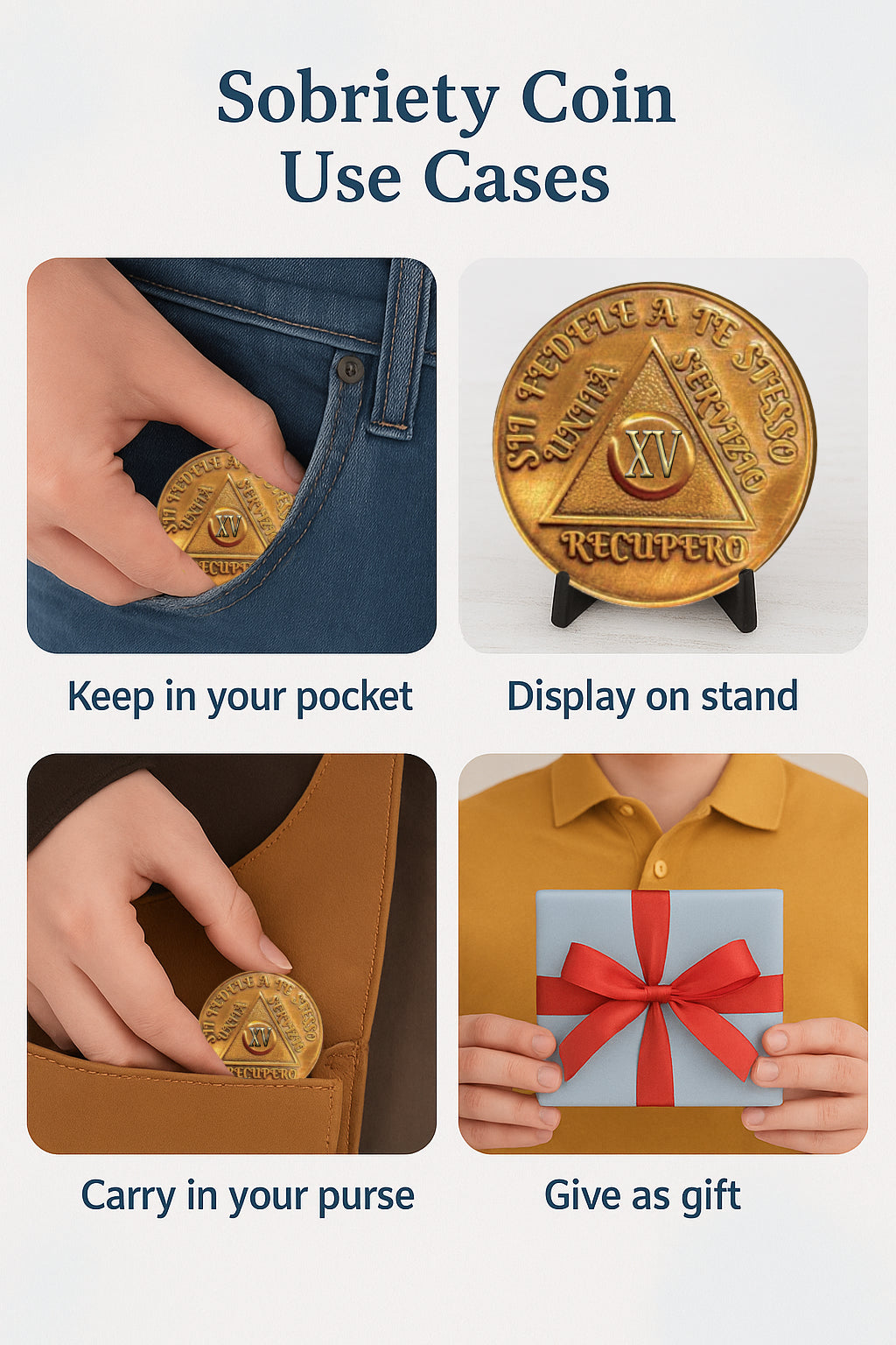 Italian Sobriety Coin | 1-60 Years Engraved in Traditional Numbers | AA Recovery Medallion