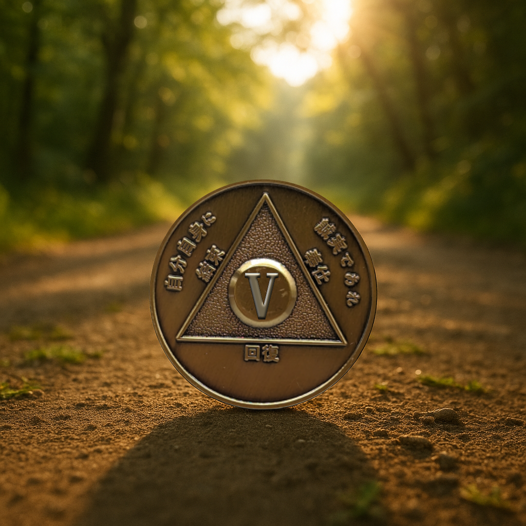 Japanese Sobriety Coin | 1-60 Years Engraved in Traditional Numbers | AA Recovery Medallion