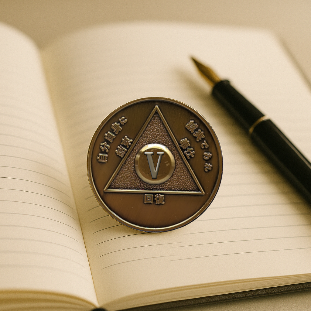 Japanese Sobriety Coin | 1-60 Years Engraved in Traditional Numbers | AA Recovery Medallion