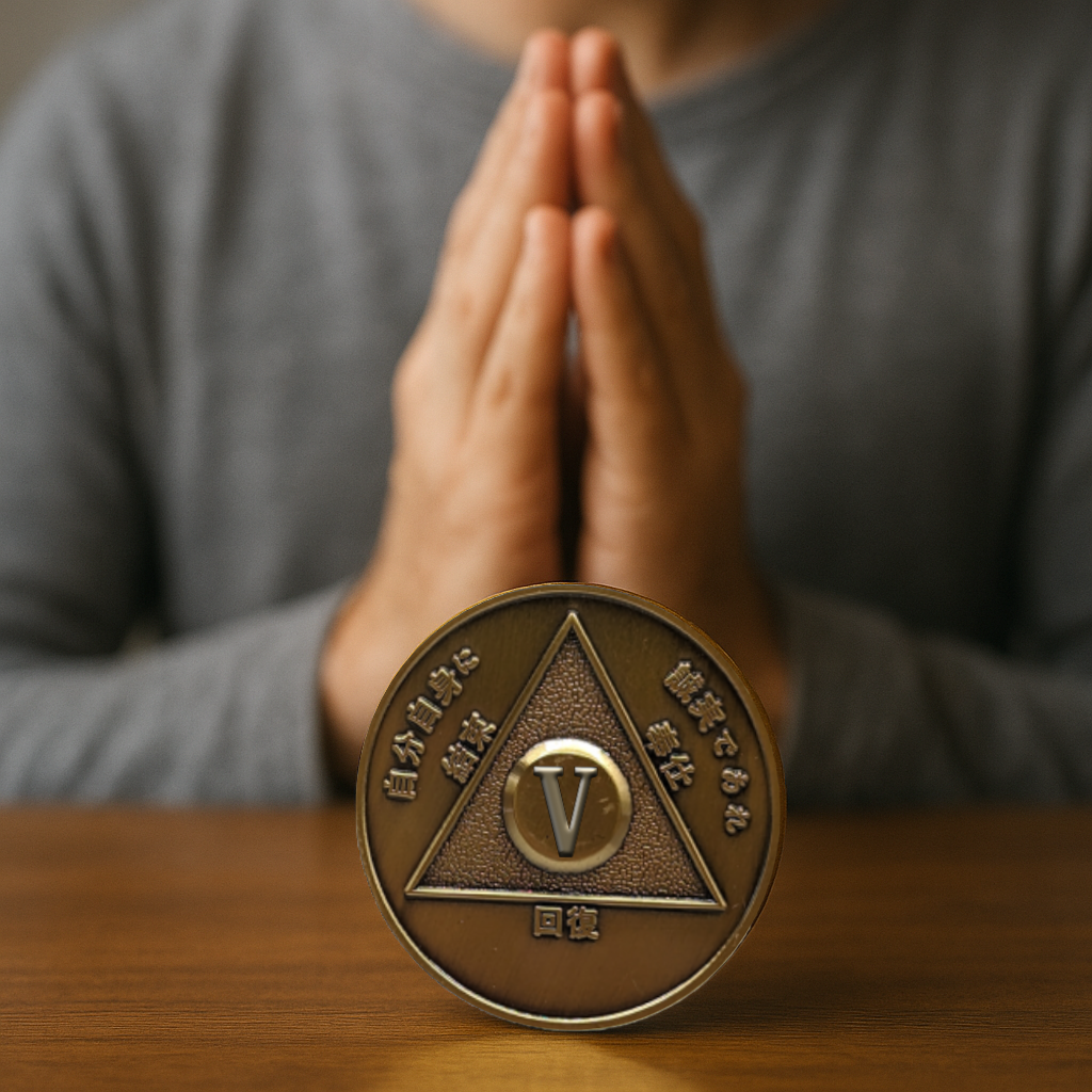 Japanese Sobriety Coin | 1-60 Years Engraved in Traditional Numbers | AA Recovery Medallion