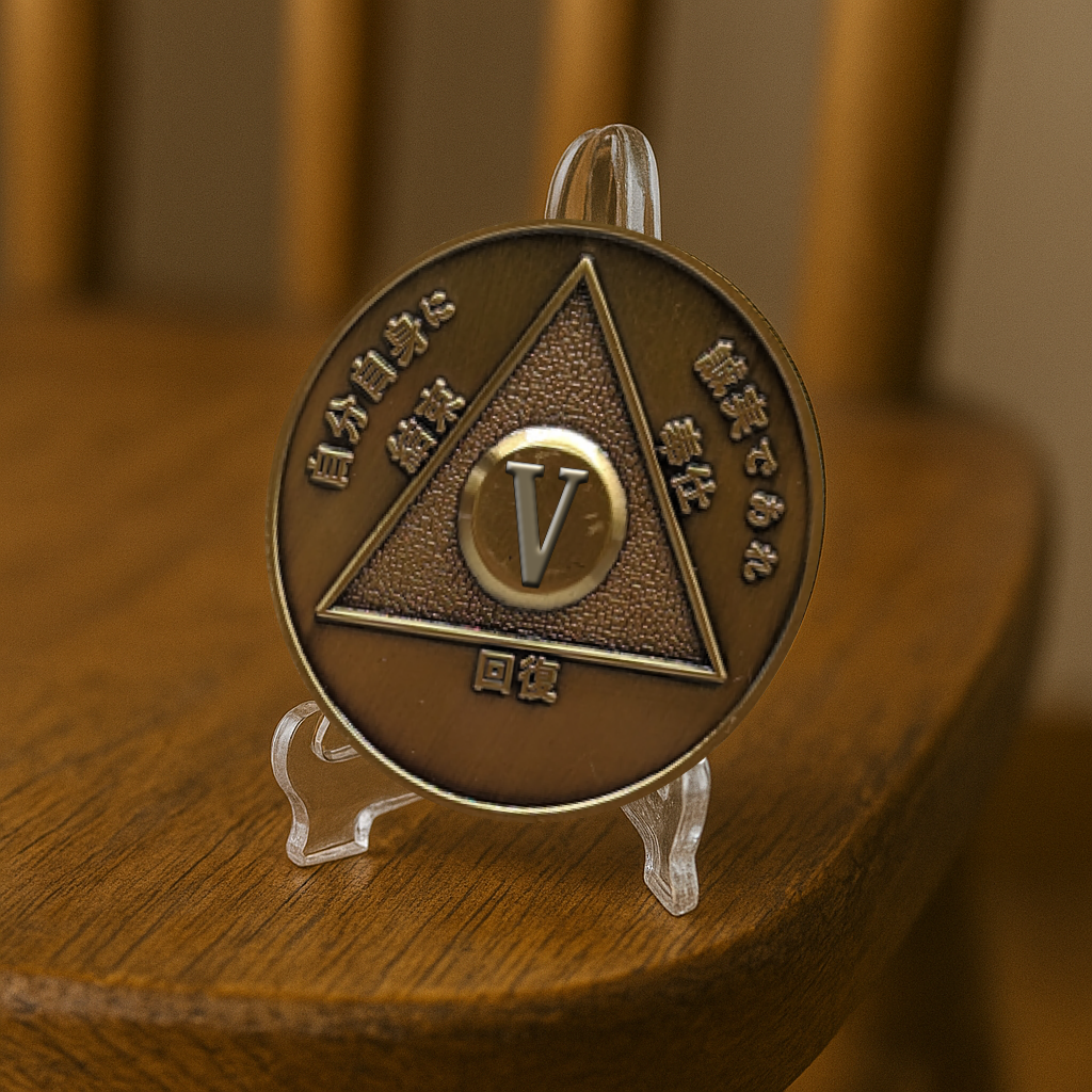 Japanese Sobriety Coin | 1-60 Years Engraved in Traditional Numbers | AA Recovery Medallion