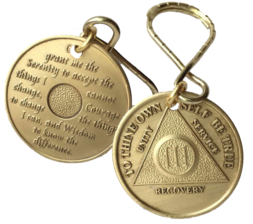 Yearly AA Sobriety Coin Keychain 24hr-75yrs