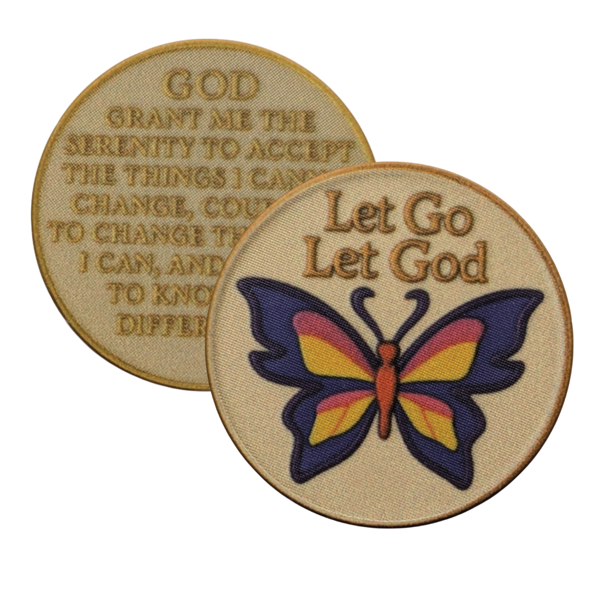 Let Go Let God AA Recovery Chip – Butterfly Design with Serenity Prayer on Back