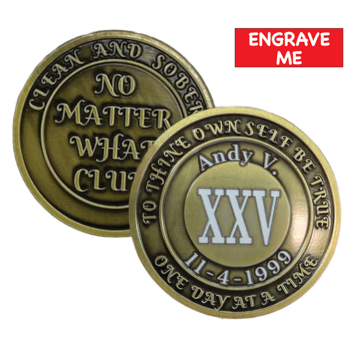 No Matter What Club AA Medallion 1-60yrs Sobriety Chip - Add Name and Sobriety Date