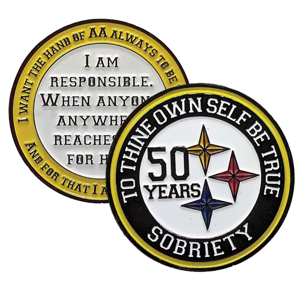 Black & Gold Steeler AA Coin 1-50yrs Sobriety Chip