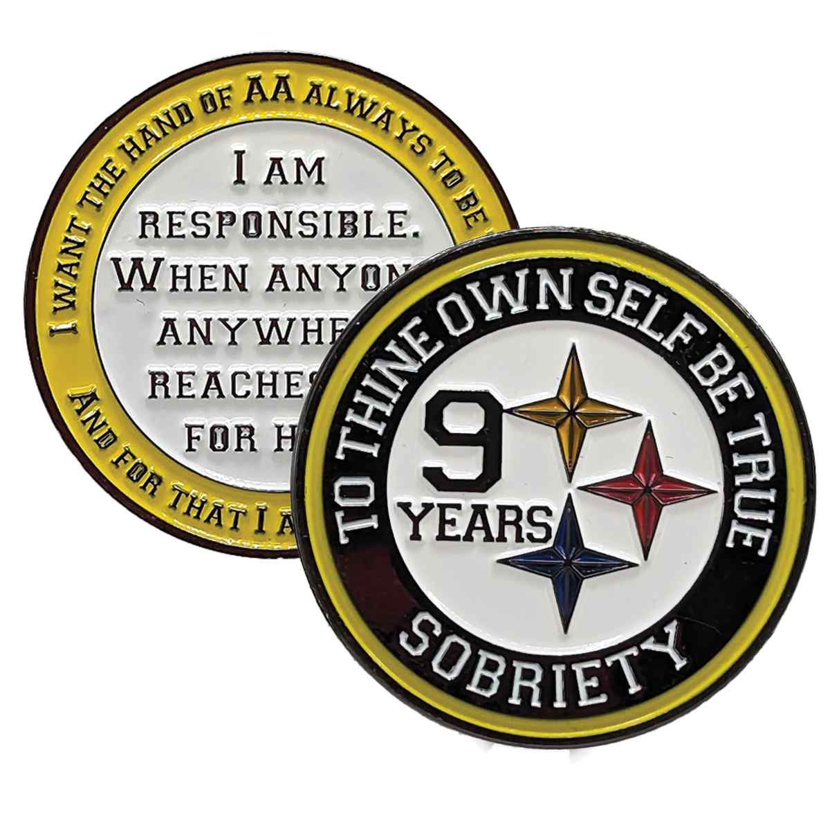 Black & Gold Steeler AA Coin 1-50yrs Sobriety Chip