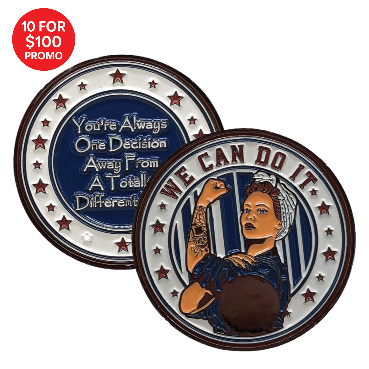 Patriotic Rosie AA Coin 24hr-65yrs Sobriety Chip (10 for 100 Promo)