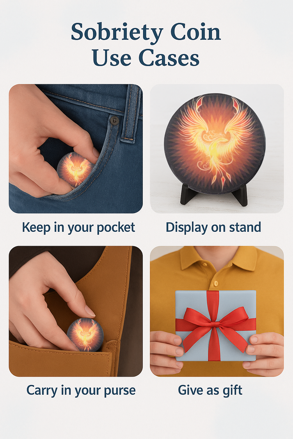 Phoenix Recovery Chip – “From the Ashes I Rise. One Day at a Time.” Inspirational Sobriety Token