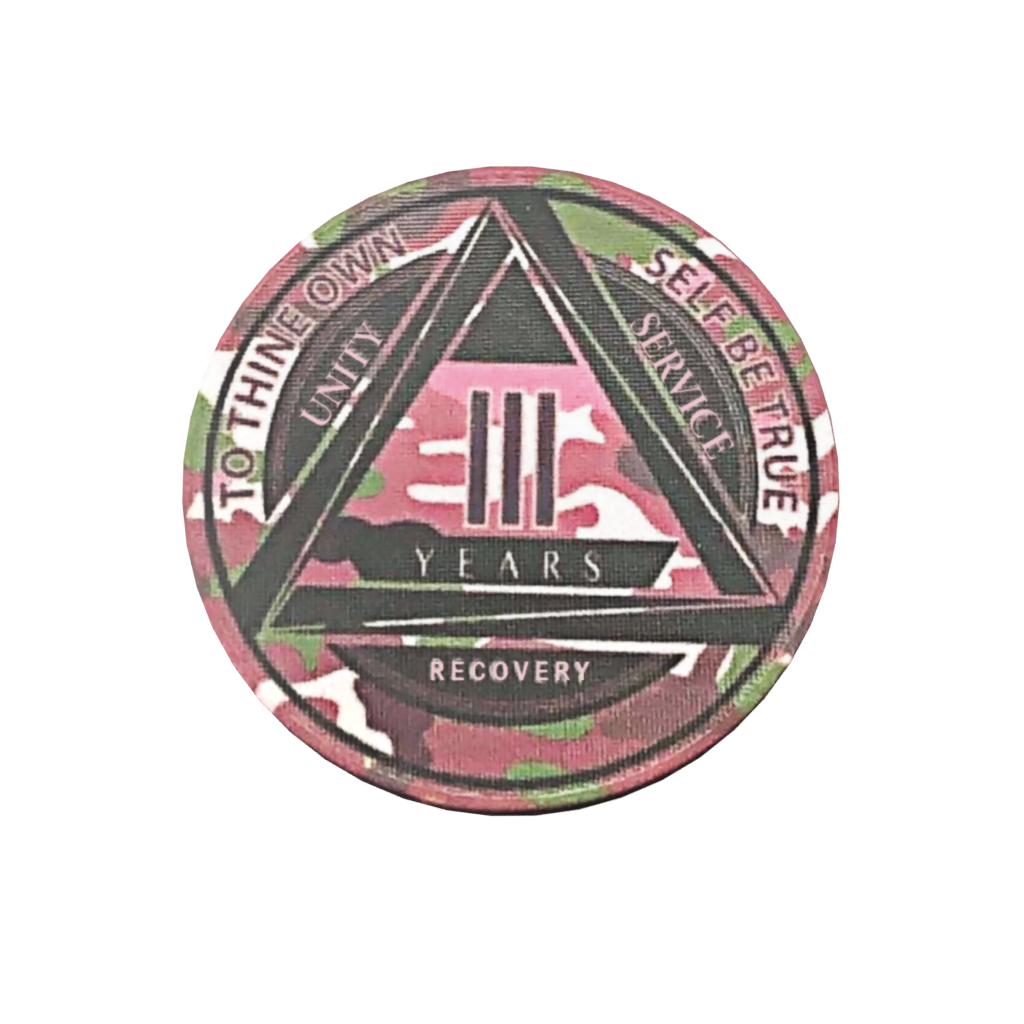 Pink Camo AA Coin 1-50yrs Sobriety Chip