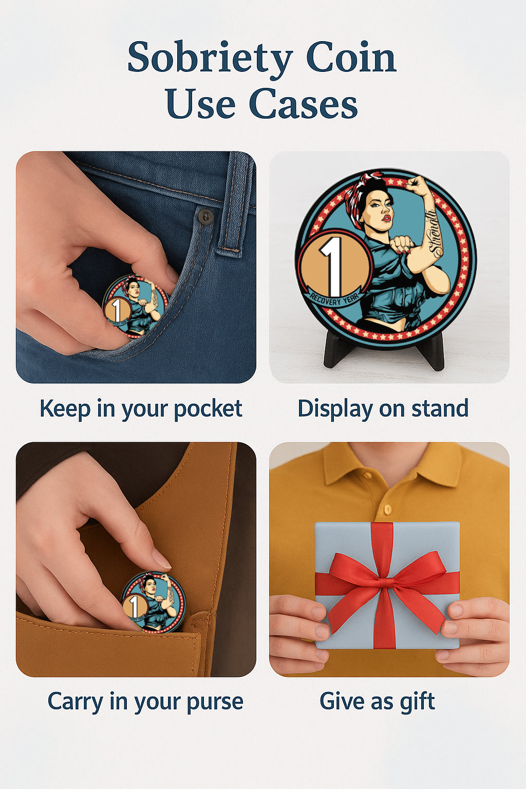 Rosie Recovery AA Coin 24hr-50yrs Sobriety Chip