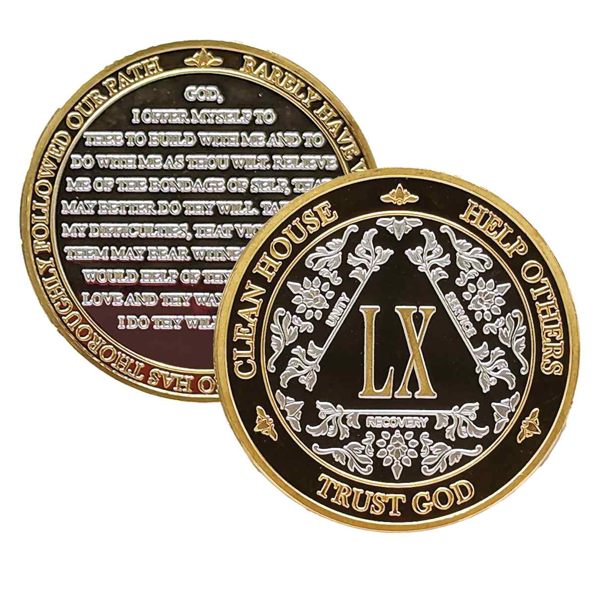 Silver & Gold AA Coin 1-60yrs Sobriety Chip